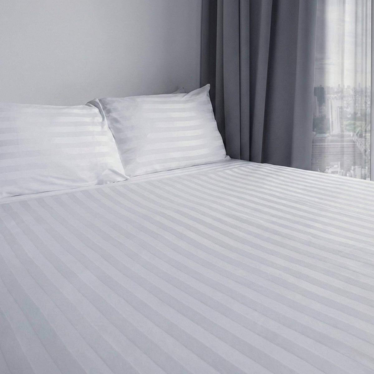 White sateen duvet cover with matching pillowcase, hotel bedding set